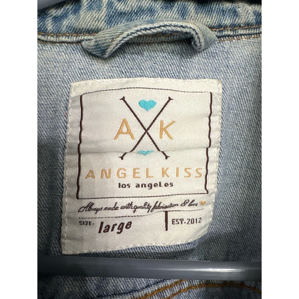 Angel Kiss Distressed Denim Jacket Women’s Large Cropped Light Wash - Picture 3 of 3